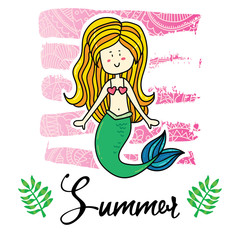 Cute mermaid summer print design