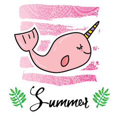 Cute unicorn whale print design
