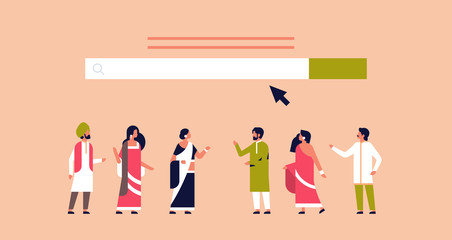 indian people meeting search online internet browsing web concept website WWW bar graphic flat horizontal vector illustration