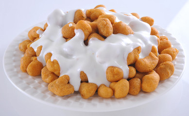 Dahi Bhallay, A yogurt base deleciuos street snack available with plain spicy, mix chat, papri, meethe & chana chaat 