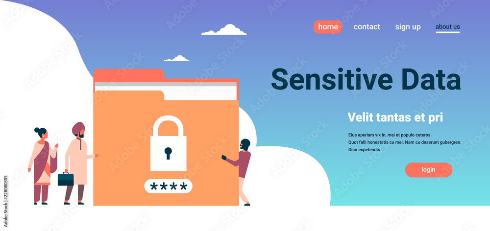 Poster indian businessman with hacker padlock password folder protection sensitive data concept locked priv