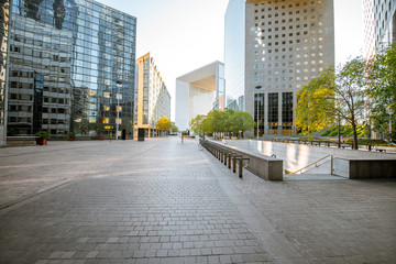 Morning view of La Defense financial district with beautiful skyscrapers in Paris