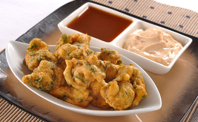 Pakora, a full nutrition spicy food with stuffed onion, chilli &  gram flour