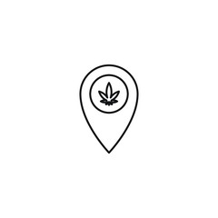 Drop Pin Cannabis vector black line art symbols on white background for commercial business medical marijuana cannabis health services website