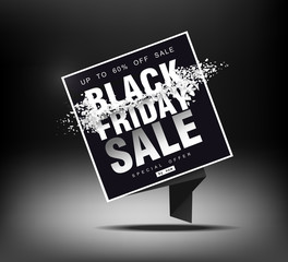 Black Friday sale. Blast wave with flying particles. Shot at prices. Creative template.