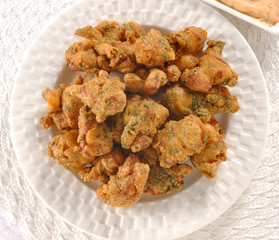 Pakora, a full nutrition spicy food with stuffed onion, chilli &  gram flour