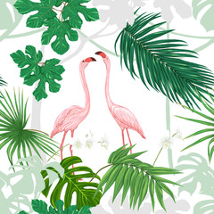 Fototapeta premium Seamless pattern, background. with tropical plants and flowers.