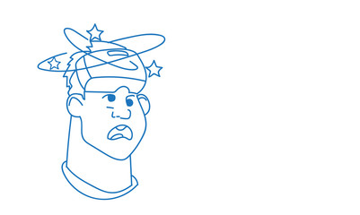 Man dizzy male emoji wearing 3d virtual reality glasses emotion avatar facial expression sketch doodle horizontal vector illustration