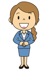 女性　OL　事務員　立ち姿　紺色のスーツ