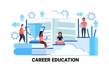business people training courses career education concept successful study leadership motivation flat horizontal vector illustration