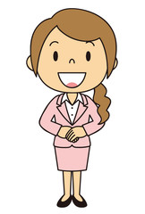 女性　OL　事務員　立ち姿　ピンクのスーツ