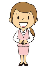 女性　OL　事務員　立ち姿　ピンクの制服