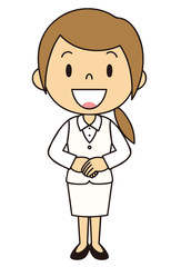 女性　OL　事務員　立ち姿　白色の制服