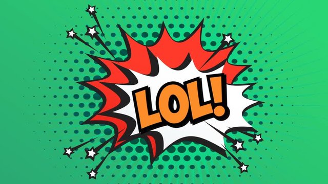 LOL Word Retro Cartoon Comic Bubbles Popup Style Expressions. Colored Bomb and Smoke Strip Dotted with red Speed Radial line. Seamless loop Animation