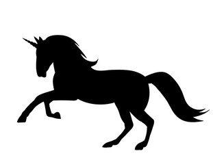 vector, on white background, black silhouette unicorn