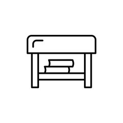 Black & white vector illustration of square ottoman. Line icon of coffee table with storage. Living room, bedroom & patio furniture. Isolated on white background.