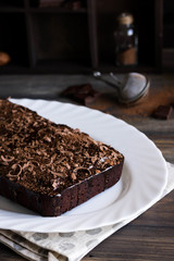 Chocolate pound cake with chocolate icing and chocolate chips