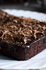 Chocolate pound cake with chocolate icing and chocolate chips
