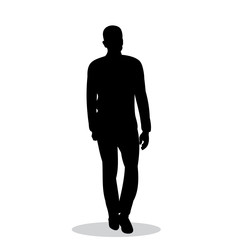 Obraz premium on white background, black silhouette man, boy is walking