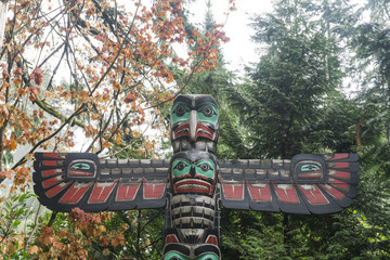 First Nations totem poles in Vancouver, Canada