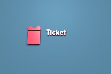 Text Ticket with red 3D illustration and blue background