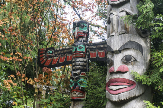 First Nations totem poles in Vancouver, Canada