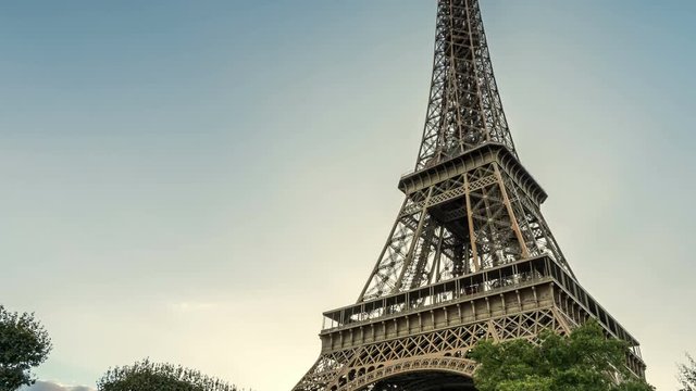 Eiffel Tower at dusk, Paris, France. Time lapse video.
