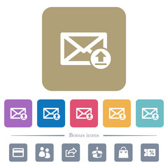 Sending email flat icons on color rounded square backgrounds