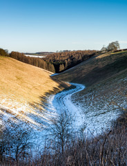 Wayrham Dale on the Yorkshire Wolds with a light dusting of snow - 228085543