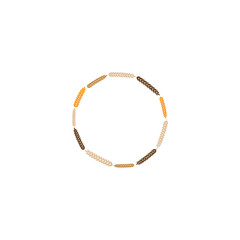 Vector illustration of a wreath made of wheat or barley spikelets isolated on a white background with space for text.. Template, seal, design element.Wheat, rye, barley and malt round frame or wreath.