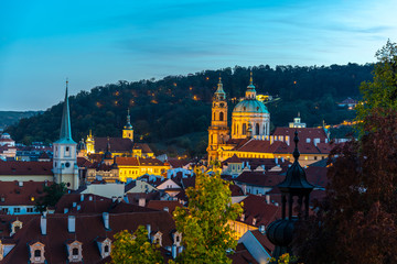 St Nicholas Church in Mala Strana, Lesser Town district, in the evening, Prague, Czech Republic.