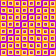 Yellow and purple background with squares. Optical illusion of movement. Seamless pattern.