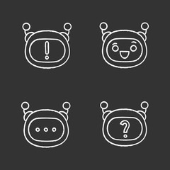 Robot emojis chalk icons set