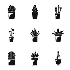 Home cactus plant icon set. Simple set of 9 home cactus plant vector icons for web design on white background