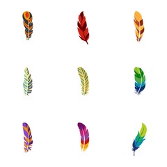 Fototapeta na wymiar Tribal feather icon set. Flat set of 9 tribal feather vector icons for web design