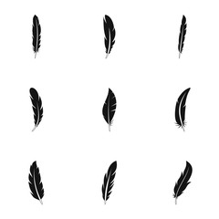 Boho feather icon set. Simple set of 9 boho feather vector icons for web design on white background