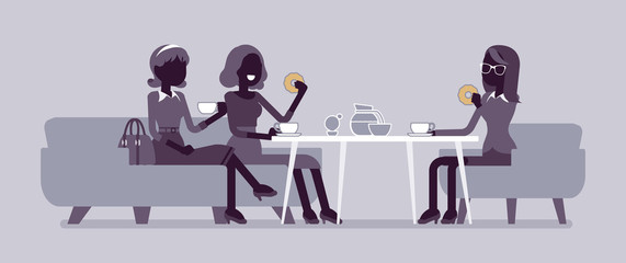 Girls enjoy friendly dinner in cafe