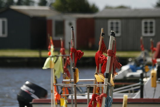 Marker rods on a fishing boat