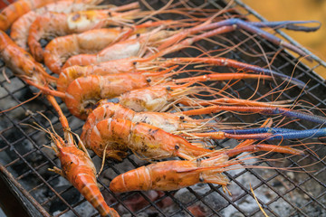 Grilled of Shrimp on stove seafood Thai food