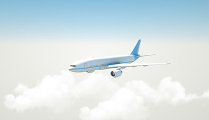 Airplane flying above clouds - 3D Rendering