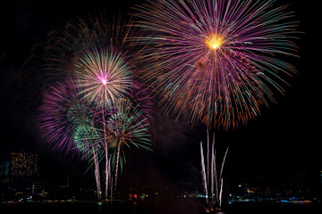 Beautiful colorful fireworks at night for celebration and anniversary or New year holiday concept