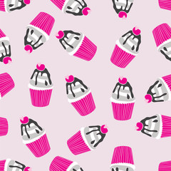 Beautiful yummy cupcake seamless background pattern