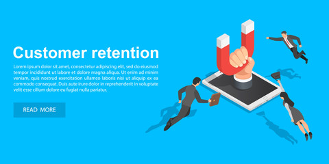 Customer retention concept banner. Isometric illustration of customer retention vector concept banner for web design