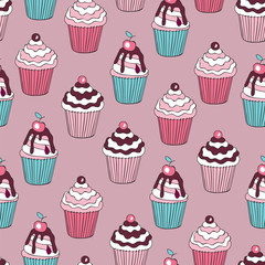 Beautiful yummy cupcake seamless background pattern