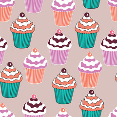 Beautiful yummy cupcake seamless background pattern