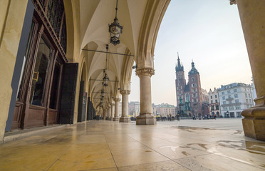 Market Square with Cloth's Hall and Mary's Church, Krakow, Poland