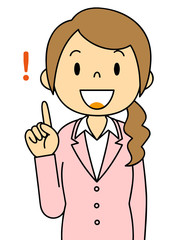 人差し指をさす女性　事務員　会社員　二頭身