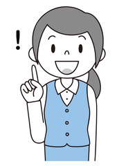 人差し指をさす女性　事務員　会社員　二頭身