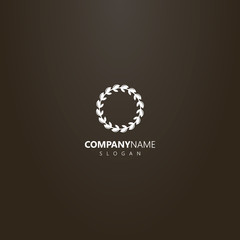white logo on a black background. simple vector outline logo of circle antique laurel wreath