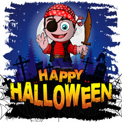 Happy Halloween Design template with Pirate. Vector illustration.
